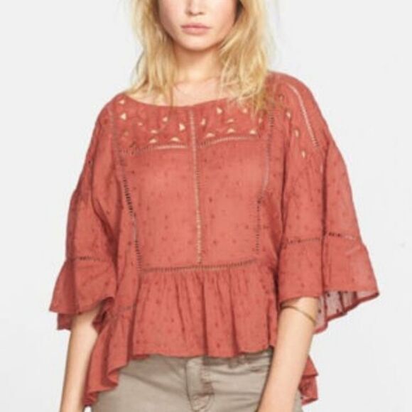 FREE PEOPLE - 1653 Beautiful Dreamer Blouse in Tuscan Red Oversized  MSRP $128 M - Picture 2 of 9